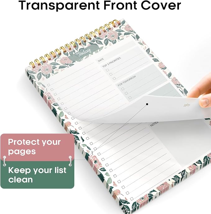 Taja To Do List Notepad, Undated Daily Planner for Work and Goal Setting | Rose Meadow, 52 Sheets, 9.8" x 6.5" , for Office, Home and school, Daily Task Planning, Notes and Everyday Organization