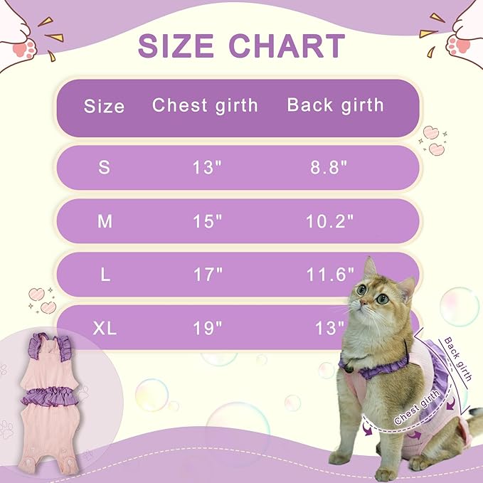 Cat Recovery Suit,Kitten Onesie After Surgery,E-Collar Alternative for Abdominal Wound and Skin Diseases,Soft Breathable Bodysuit After Spay（Purple-XL）