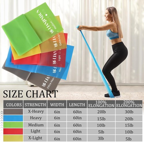 Lianjindun Resistance Bands Set - 5 Pcs Latex-Free Exercise Bands for Pilates, Yoga & Physical Therapy