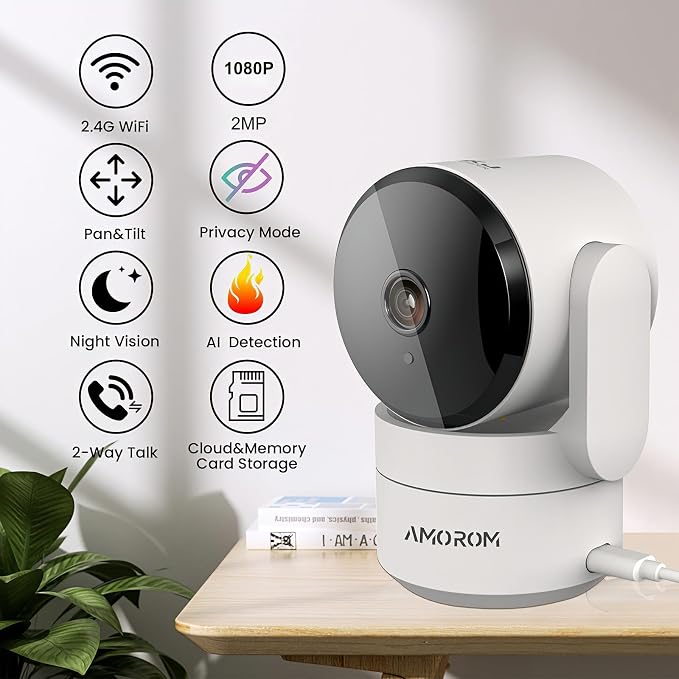 AMOROM Indoor Camera, AI Security Camera for Baby/Elderly/Pet Monitoring | AI Smart Detection & Alarm, 2-way Audio, Night Vision, 2.4G WiFi Control, Cloud & SD Card Storage, Alexa Assistant, 4 Pack