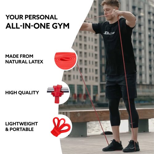 3DActive Pull Up Assist Band - Resistance Band for Strength Training, Powerlifting, Body Stretching, Crossfit - Exercise Guide Included - 10 to 35lbs - Red.