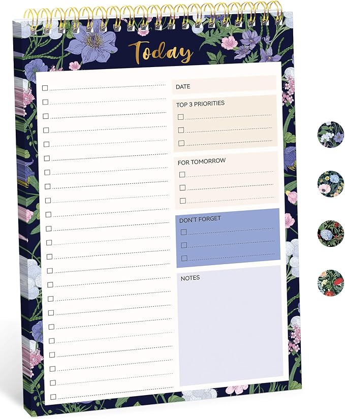 Taja To Do List Notepad, Undated Daily Planner for Work and Goal Setting | Blue Meadow, 52 Sheets, 9.8" x 6.5" , for Office, Home and school, Daily Task Planning, Notes and Everyday Organization