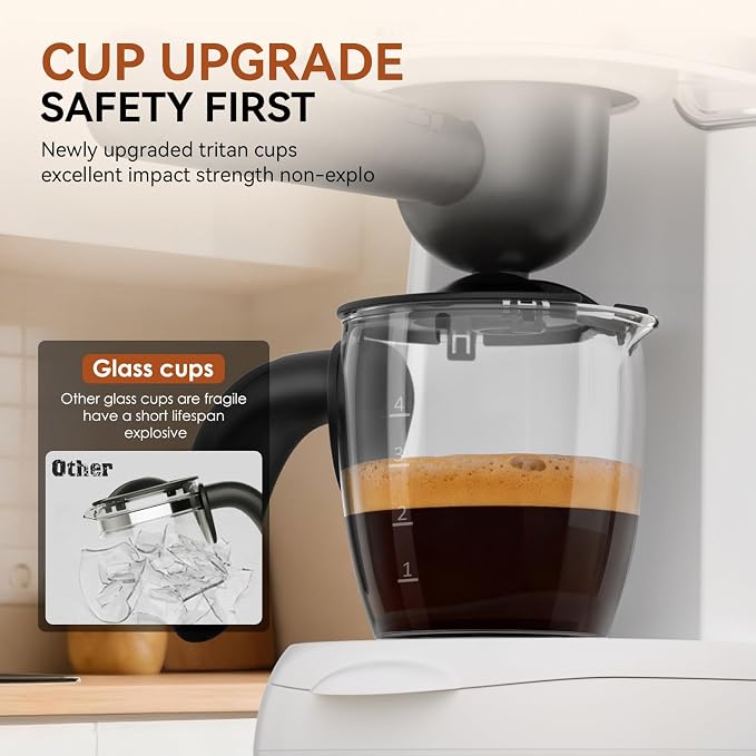 XIXUBX Compact Espresso & Cappuccino Machine, 3.5 Bar with Steam Wand | 800W Fast Heating, Safety Lock & Tritan Cup, One-Touch 4-Cup Brewing & Powerful Steam for Latte, White for Home & Office