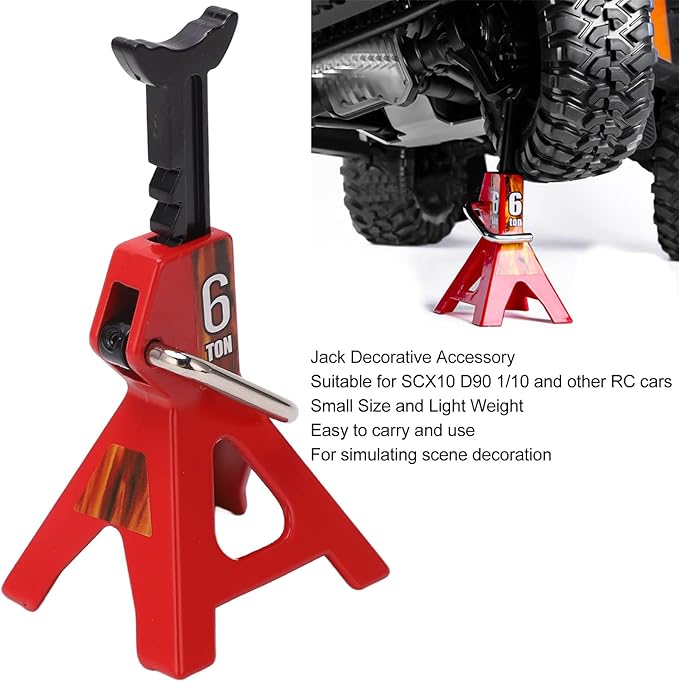 Simulation Jack Stand 75mm~102mm Adjustable Height RC Jack Stand Climbing Car Simulation Decorative Accessory Mini Lifting Jack for SCX10 D90 1/10 RC Car(Red)