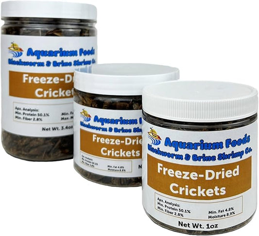 Aquatic Foods Inc. Crickets - Freeze-Dried All Natural Crickets for Large Fish, Reptiles, Turtles, Birds, Hamsters, Hedgehogs, Sugar Gliders, All Lizards…3.4oz Lg Round Jar