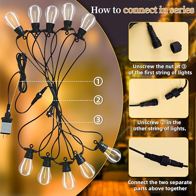 LED Outdoor String Lights with 20 Shatterproof Edison Bulbs, 39.4FT Commercial Grade Patio Lights, Replaceable Wick Outside Hanging Lights Waterproof for Porch, Deck, Garden, Backyard 2700K