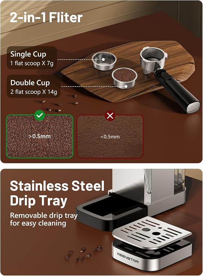 KEENSTAR 20Bar Espresso Machine, Hot & Iced Coffee Maker with Milk Frother | Stainless Steel, Touch Screen, Rapid Cold Brew, Espresso Maker with 40oz Water Tank for Latte, Cappuccino