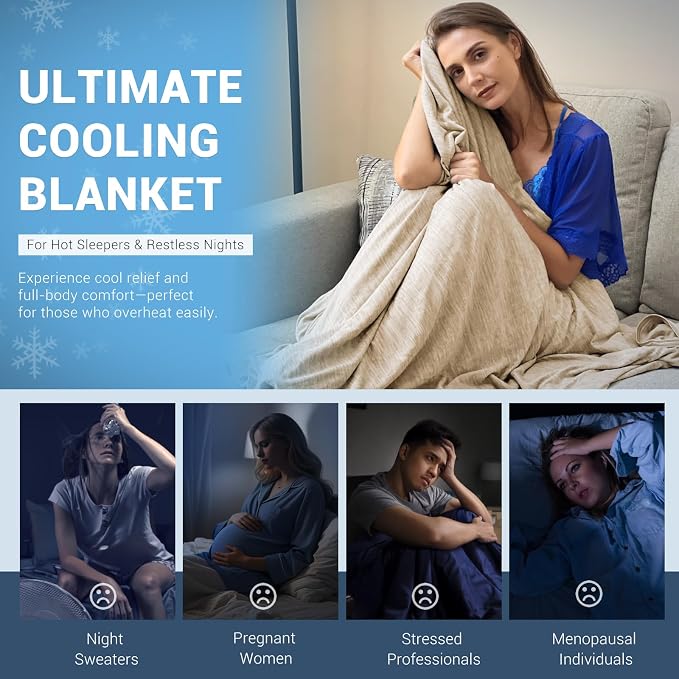 Elegear Arc-Chill 3.0 Cooling Blanket for Hot Sleepers, Twin Size, Beige | Q-Max>0.5 Cooling Fabric, Absorbs Heat to Keep Body Cool, Breathable Summer Blankets for Night Sweats & Menopause, 59"x79"