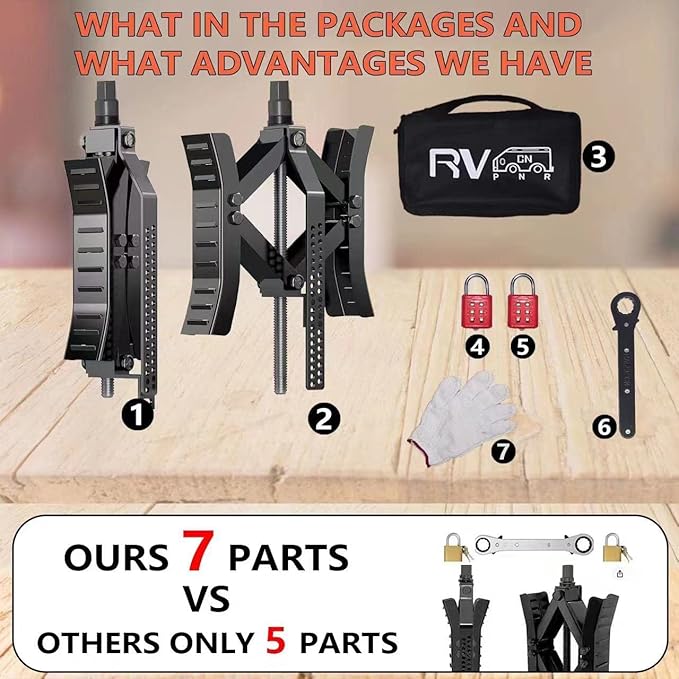 RVPNR217B RV Wheel Chock Stabilizer,Camper x chocks Travel Trailer, Wheel Chocks for Travel Trailers, Tire chocks rv Trailer (2 Packs) with Ratchet and Password Locks (Black)