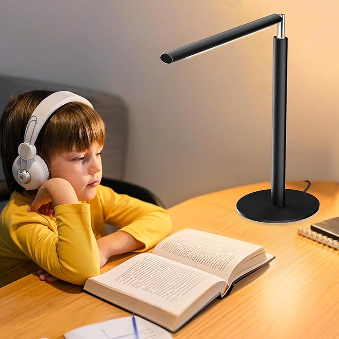 Metal LED Desk Lamp for Home Office - Foldable Industrial Desk Light with Base, 16" Dimmable Table Lamp for Reading, 4 Color Temps, 15W Modern Desktop Lamp for College Dorm Study Task Work