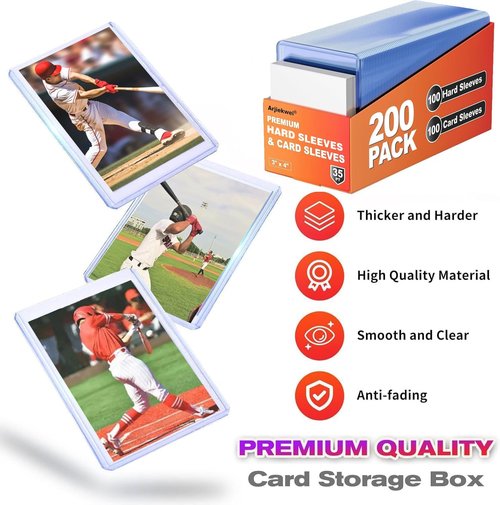 Arjiekwei 2000 Card Sleeves - Premium Hard Plastic Protectors for Baseball & Football Cards | 3" x 4" Size