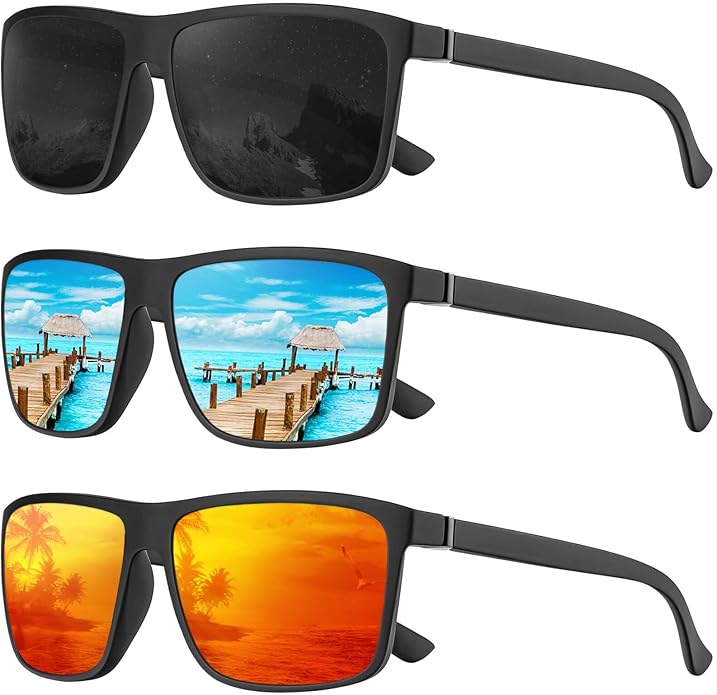KALIYADI Polarized Sunglasses for Men and Women, Mens Sun Glasses with UV Protection for Driving Fishing Golf (3 Packs)