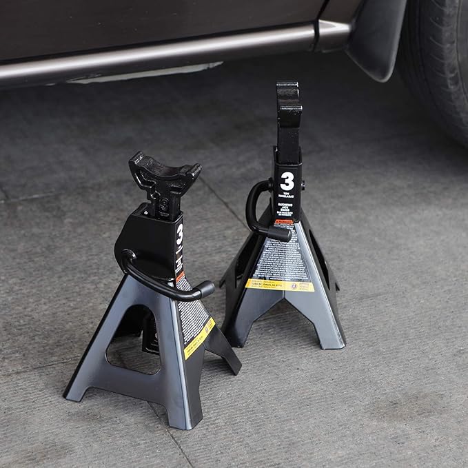 Torin AT43202B Steel Jack Stands: 3 Ton (6,000 lb) Capacity, Black, 1 Pair