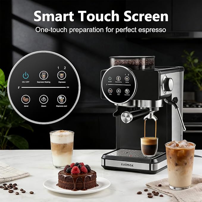 Espresso Machine with Grinder, 20 Bar Professional Expresso Coffee Machines with Milk Frother Steam Wand, Espresso Maker with 60oz Removable Water Tank, Cappuccino & Latte Machine for Home (Dark-Pro)