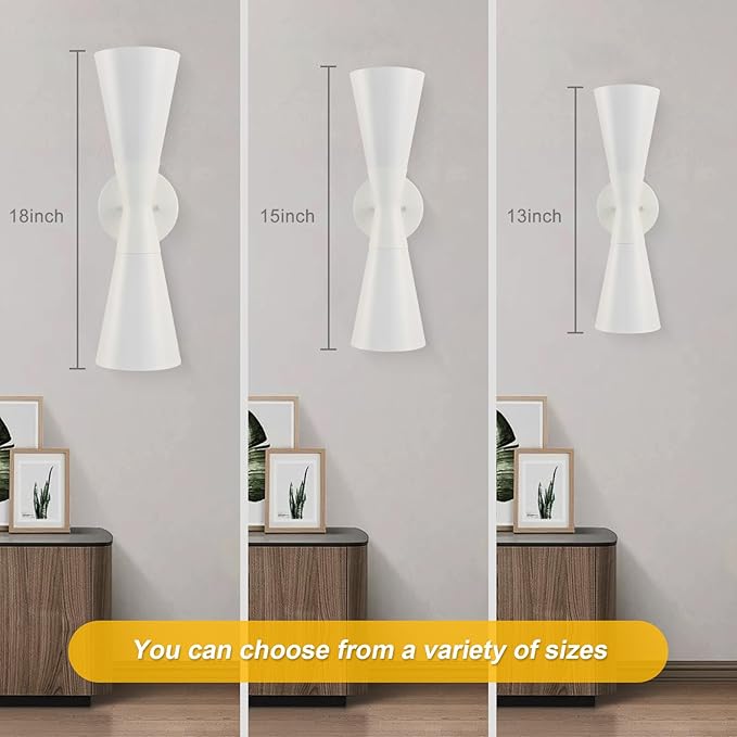 Modern Indoor Wall Sconce Up and Down White Wall Sconce Mid Century Indoor Wall Light Fixture Hardwired Wall Mounted Lamp for Living Room Bathroom Bedroom Hallway 15 Inch