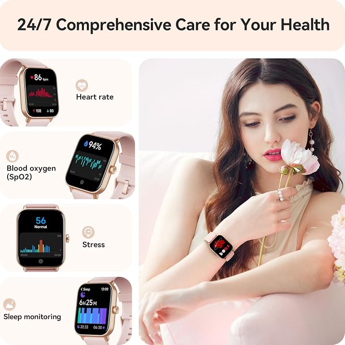 Smart Watch for Women Android & iPhone, Alexa Built-in, IP68 Waterproof Activity Fitness Tracker with Bluetooth Call (Answer/Make), 1.8" Smartwatch with Heart Rate/SpO2/Sleep Monitor, 100+ Sports Mode | Pink