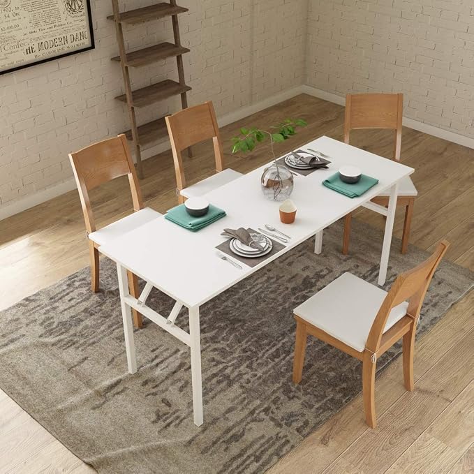 Need Home Office Desk - 62 Inches Large Computer Desk Sturdy Black Table Foldable Desk Gaming Computer Table No Assembly Required AC5DW(157.5 * 60) | White Frame Writing Gaming Work Table/Foldable Home Office Desk/Sewing Table, No Assembly Required