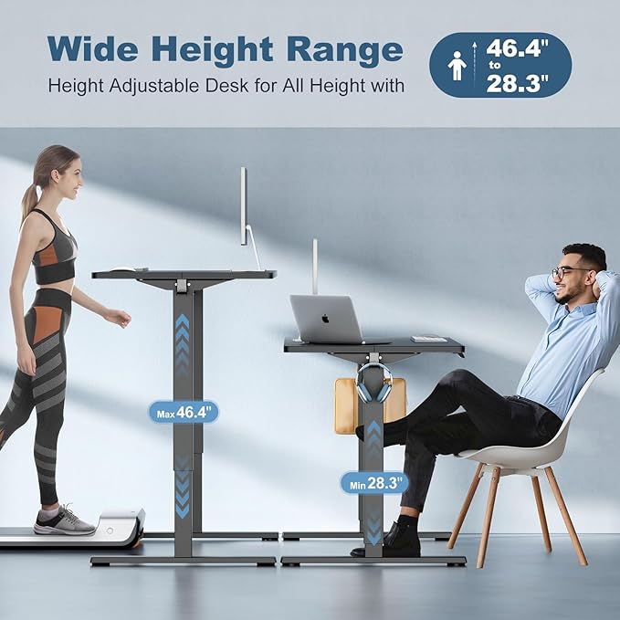 DUMOS 48 Inch Electric Standing Desk, Memory Adjustable Home Office Desk | Sit Stand Up Desk for Work Home Office,Adjustable Desk, Rising Computer Table with Splice Board,Cable Management,Hook,Black