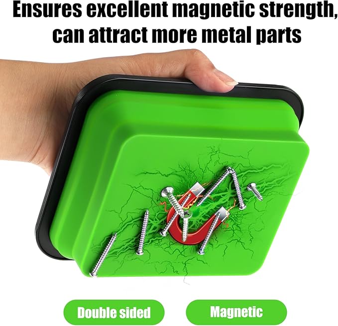 3pcs Collapsible Magnetic Parts Tray, 3 Sizes Magnetic Foldable Tray Insulating Silicone Magnetic Tool Tray for Mechanic's Folding Bowl & Magnetic Base for Bolts Screws Nuts Gaskets (Green)