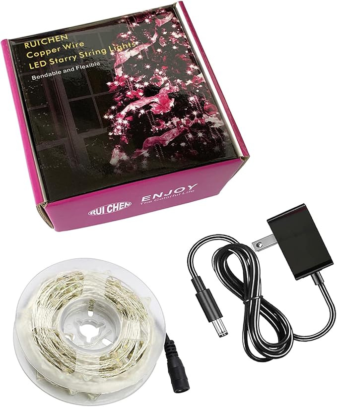 RUICHEN Silver Wire Fairy Lights Plug in 33 Ft 100 LED String with Spool, Green