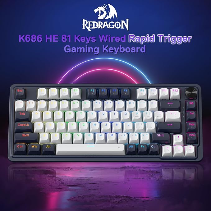 Redragon K673 HE Wired Hall-Effect Rapid Trigger Magnetic Gaming Keyboard | Multi-Function Control Wheel, Silky POM 8K Switches for Valorant & FPS Precision, Zero Delay, Compact 80% Size, PRO Software