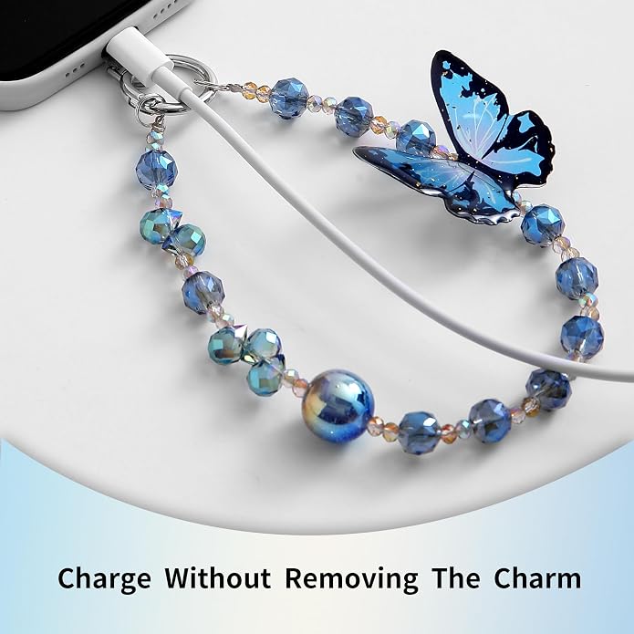 Phone Charm with Beaded Crystals, Anti-Theft Phone Strap, Hands-Free & Detachable Cellphone Lanyard, Cellphone Chain Wristlet with Tether Tab