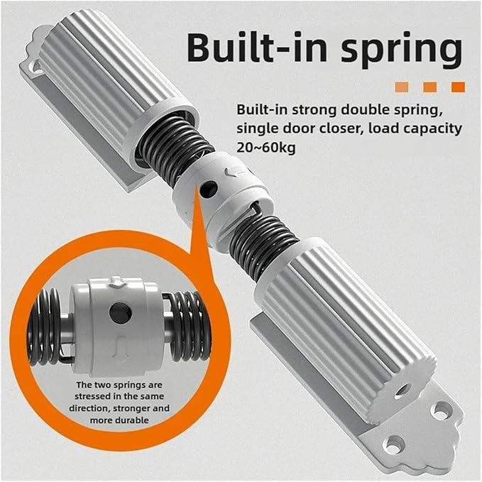 Automatic Adjustable Closer Surface Mounted Heavy Duty Safety Spring for Interior Exterior Door 1 Set(20-40KG White)