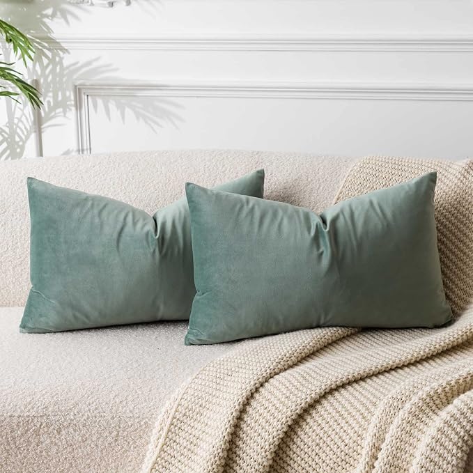 16x24 Pillow Covers Set of 2 Decorative Velvet Throw Pillow Covers,Sage | Luxury Soft Cushion Covers with Invisible Zipper for Couch Sofa Bed Living Room Bedroom Home Decor