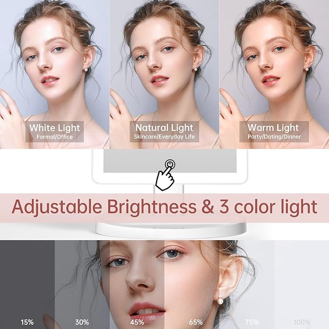 Funtouch Large Lighted Vanity Makeup Mirror with 88 LED, 360 Rotation Touch Screen, 10X Magnification Portable Tabletop Cosmetic Make Up Mirror