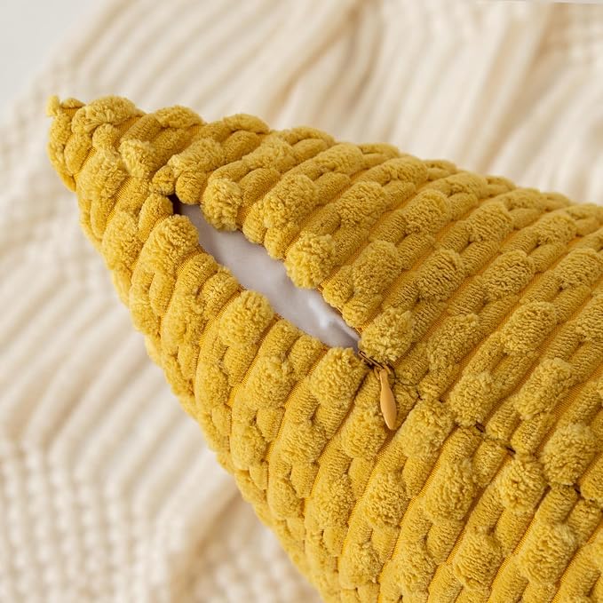 Kevin Textile Soft Corduroy 14"x36" Pillow Cover 1 Pack, Mustard Yellow | Boho Stripe Plush Corduroy Decorative Oblong Cushion Cover Modern Farmhouse Home Decor for Sofa Couch Bed Chair
