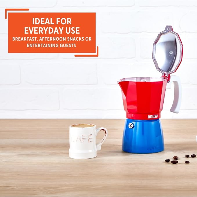 IMUSA 3 Cup Caribbean Cast Aluminum Stovetop Coffee Maker | Bare Cast Aluminum Finish, Cool-Touch White Handle, Ideal for Demitasse, Great for Daily Coffee Moments