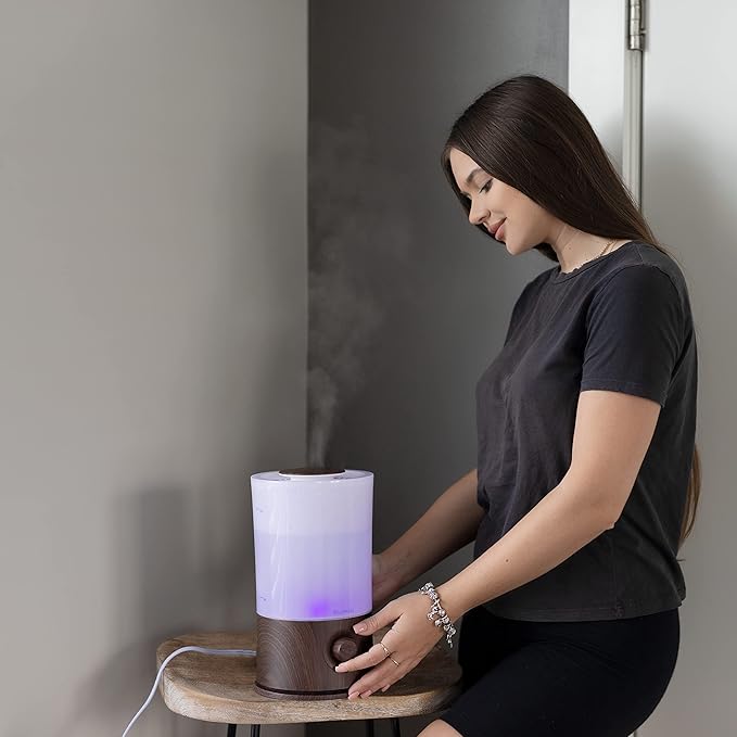 BlueHills Premium Set of Two Large 5000 ML XL and 2000 ML Essential Oil Diffusers Humidifier Combo for Large Room Home with Décor LED Lights Great Gift – Value Pack of White and Dark Wood Grain