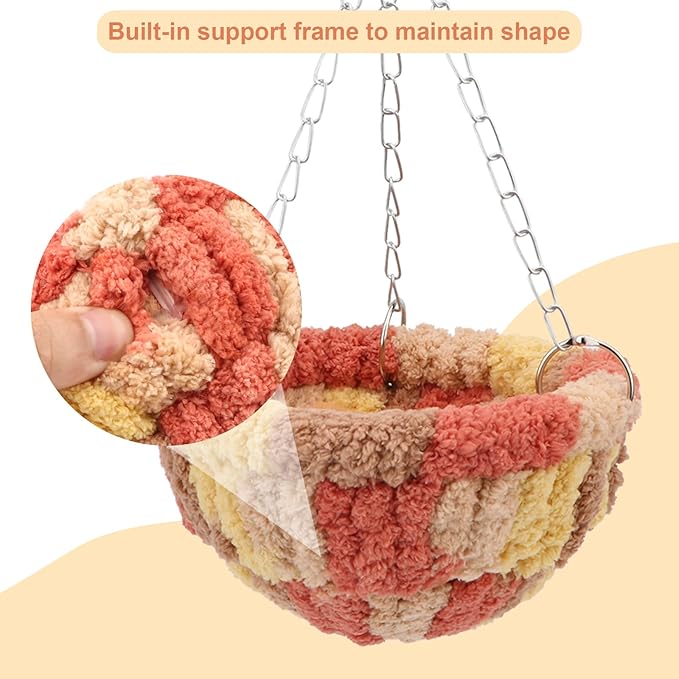 Wontee Bird Nest Bed Parrot Hanging Swing Hammock Bird Cage House for Budgies Parakeets Cockatiels Lovebirds Conures (Orange)