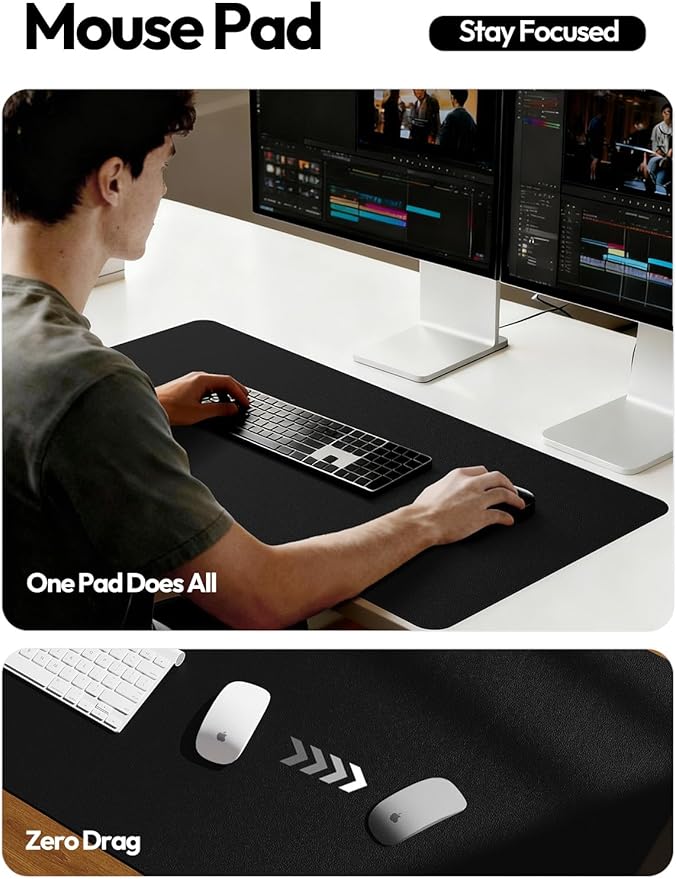 YSAGi Leather Desk Protector, Office Mat, Large Mouse Mat, Non-Slip PU Leather Blotter, Laptop Desk Mat, Waterproof Writing Pad for Office and Home(Black, 42" x 17.2")