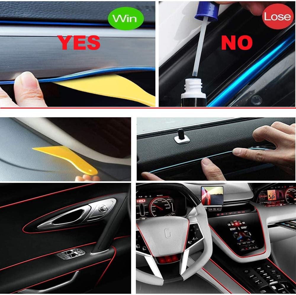 El Wire White Interior Car LED Strip Lights, 10M Neon Wire USB 5V with Fuse Protection for Automotive Interior Decoration, with 6mm Sewing Edge
