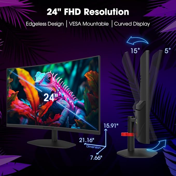 Sceptre Curved 24-inch Gaming Monitor 1ms 100Hz 1500R DisplayPort HDMI X2 Eye Care 100% sRGB Build-in Speakers, Machine Black 2025 (C248W-FW100T Series)