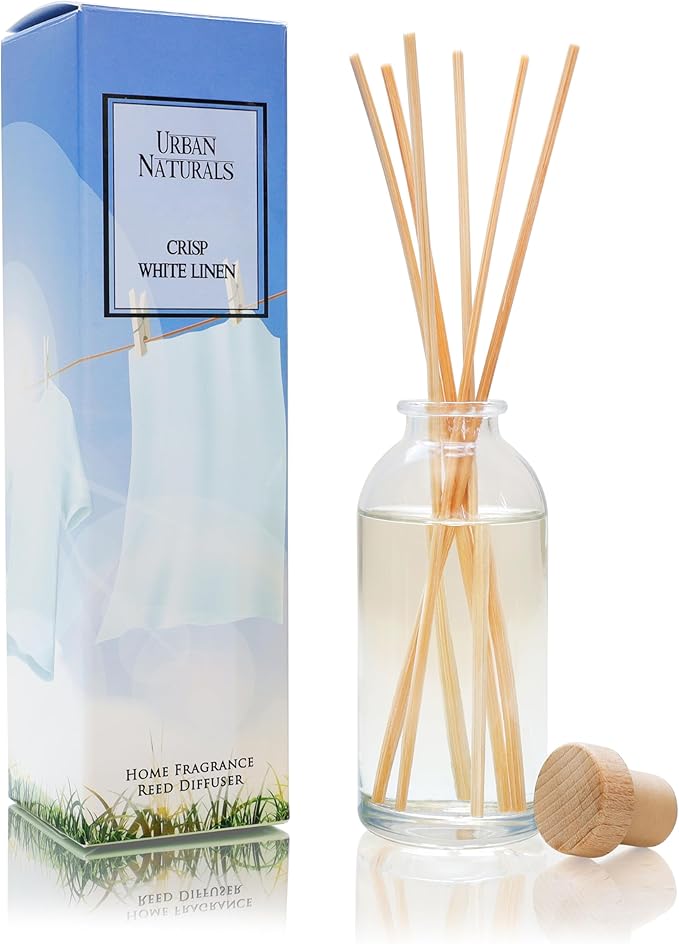 Urban Naturals Crisp White Linen Scented Oil Reed Diffuser Refill | Free Set of Reed Sticks! A Fresh, Clean Cotton Scent, 4 oz