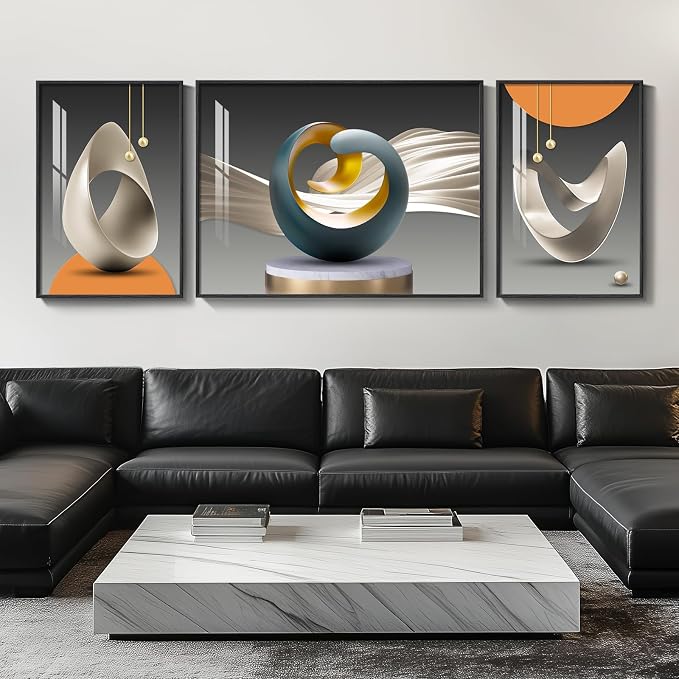 Extra Large Framed Modern Luxury Large Wall Art for Living Room, Set of 3 Piece Bright Style Abstract Paintings Artwork for Walls, Big Size Art Prints Pictures for Hallway Dining Room Office Wall Decor