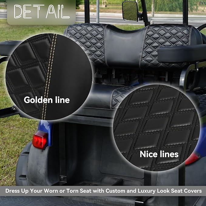 Golf Cart Seat Covers Front and Rear Waterproof and Sun Resistant Marine Grade Vinyl Leather Seat Cover Accessories for EZGO TXT 1994-2013, Black(4PCS)