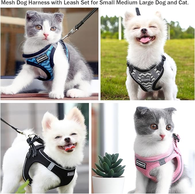 Dog Harness with Leash Set, No Pull Adjustable Reflective Step-in Puppy Pet Vest Harnesses for Small Medium Large Dogs and Cats,Light Pink XL