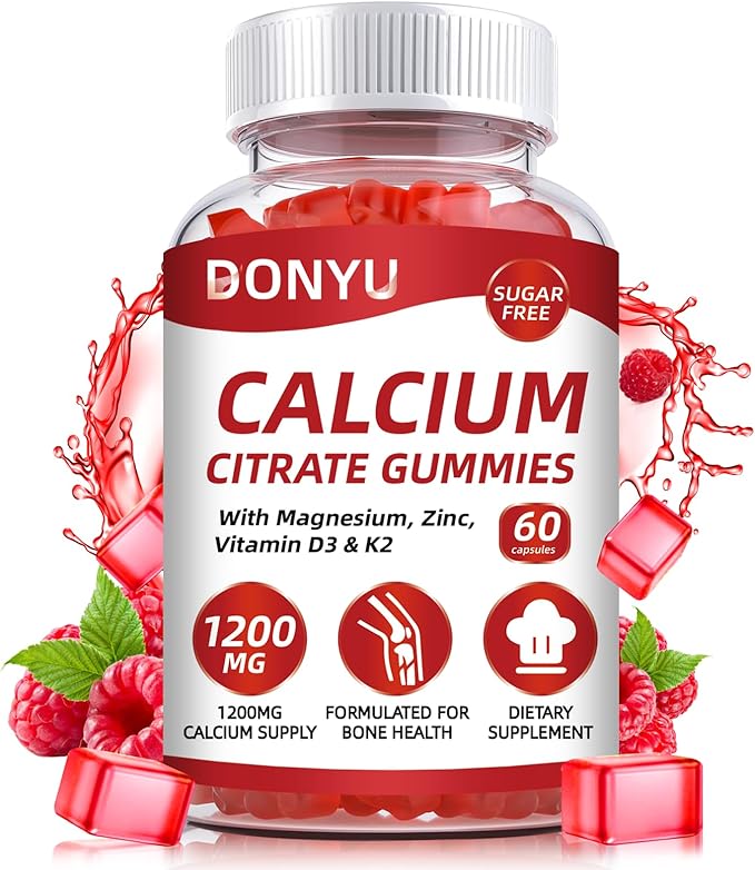 Calcium Citrate 1200mg Gummies with Vitamin D3: with Calcium Magnesium Zinc Vitamin D3 K2 for Bone Muscle Immune - Ultimate Absorption Calcium Supplement for Women & Men, Sugar-Free