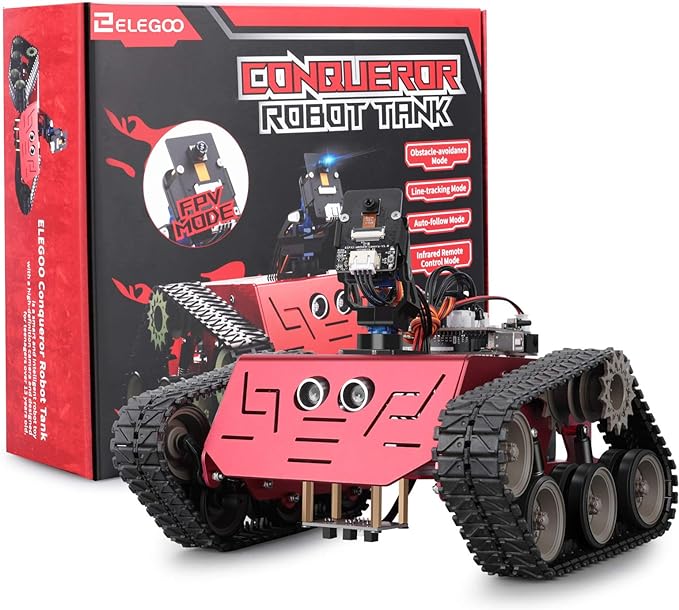 ELEGOO Conqueror Robot Tank Kit with UNO R3, Compatible with Arduino | WiFi FPV Camera, Obstacle Avoidance, Line Tracking Mode, STEM Toys & Projects for Kids, Remote Control, Auto-follow