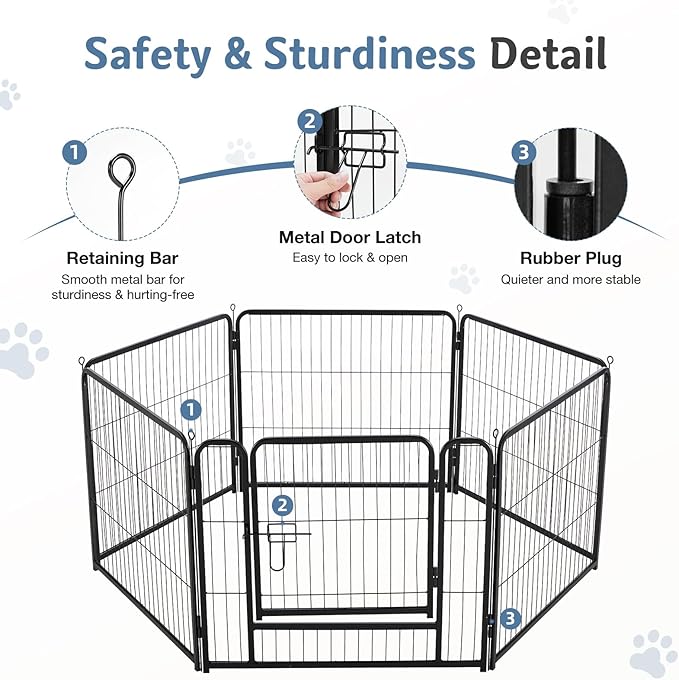 DUMOS Dog Playpen Indoor, Metal 32 Inch 6 Panels Foldable Pet Fence with Door, Outdoor Small Medium Large Dog Puppy Portable Exercise Play Pen for RV Camping, Trips, Play Yard