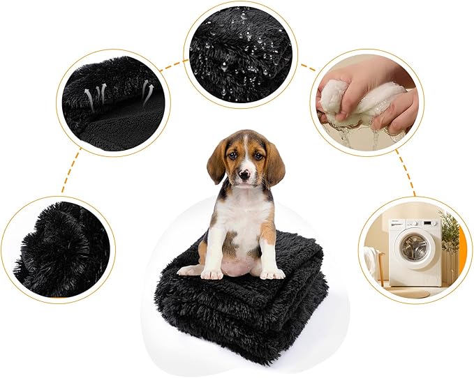 Black Pet Calming Couch Throw Blankets for Dogs Waterproof Dog Blanket Fluffy Long Faux Fur for Little Dog Cat Puppy Mat Washable(Black,XS-28 * 20in)