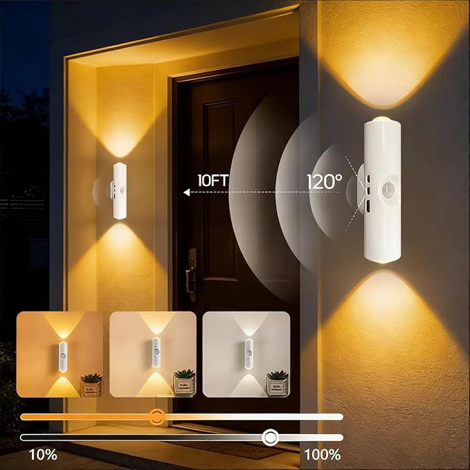 Smart Rechargeable LED Night Light, RGB Gradient Ambient Lighting is Dimmable, and The Magnetic/Stick-on Design for Bedroom, Stairs, Hallway, Entryway (4PC RGB 7-Color)