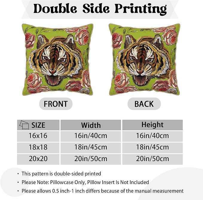 Tiger Flower Green Velvet Pillow Covers 18x18 Inch Pink Floral Animal Throw Pillows for Couch Cushion Covers Pillowcase Farmhouse Modern Pillow Cases for Sofa Bed Living Room Bedroom