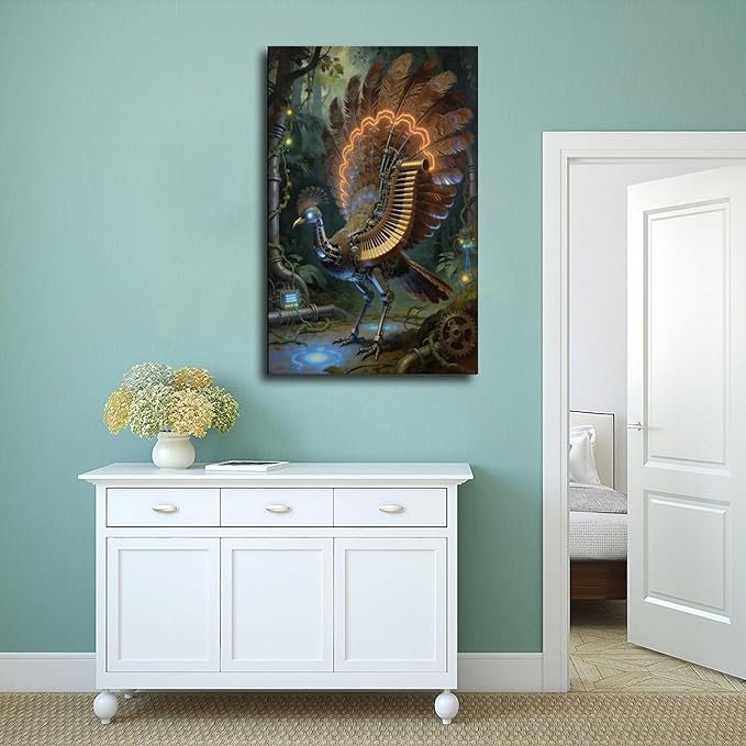 Framed Mechanical Fantasy Wall Art for Living Room TV Wall Vintage Steampunk Aesthetic Home Decor 24x36inch(60x90cm)