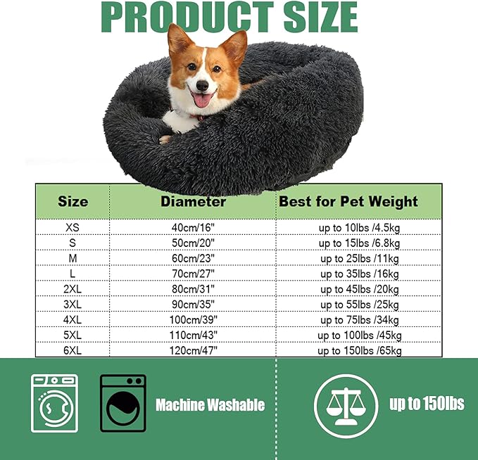 Calming Faux Fur Dog Beds Calming Donut Cuddler Dog Bed Washable Round Cat Bed Pillow Cuddler Fluffy Indoor Dog Calming Beds with Anti Slip Bottom Solid Color Blue 20 Inch