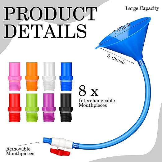 2 Set Beer Bong Tube and Funnel with Valve Drinking Funnel with 8 Interchangeable Mouthpieces 2 Shotgun Keychain Tool for Bachelor Party Christmas, College Party, Drinking Games
