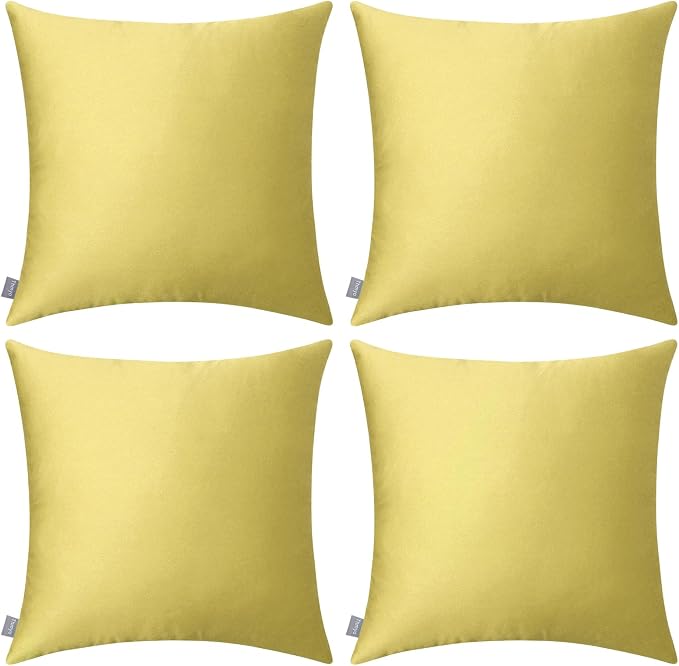 Thmyo 4-Pack 100% Cotton Comfortable Solid Decorative Throw Pillow Case, Square Cushion Cover Pillowcase Sublimation Blank Pillow Covers DIY Throw Pillowcase(18x18 inch/ 45x45cm,Light Yellow 2)
